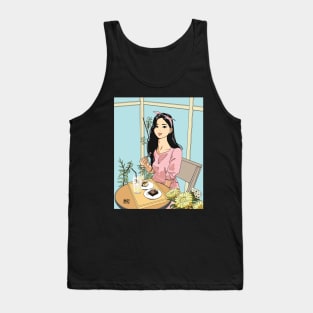 Kawaii Girl in cafe Tank Top